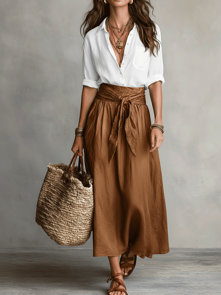 Aeris - Elegant Boho Blouse and Satin Skirt Set