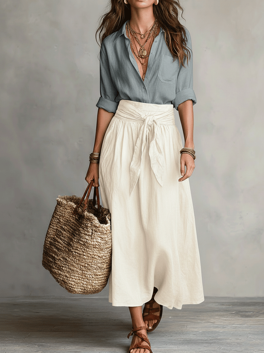 Aeris - Elegant Boho Blouse and Satin Skirt Set