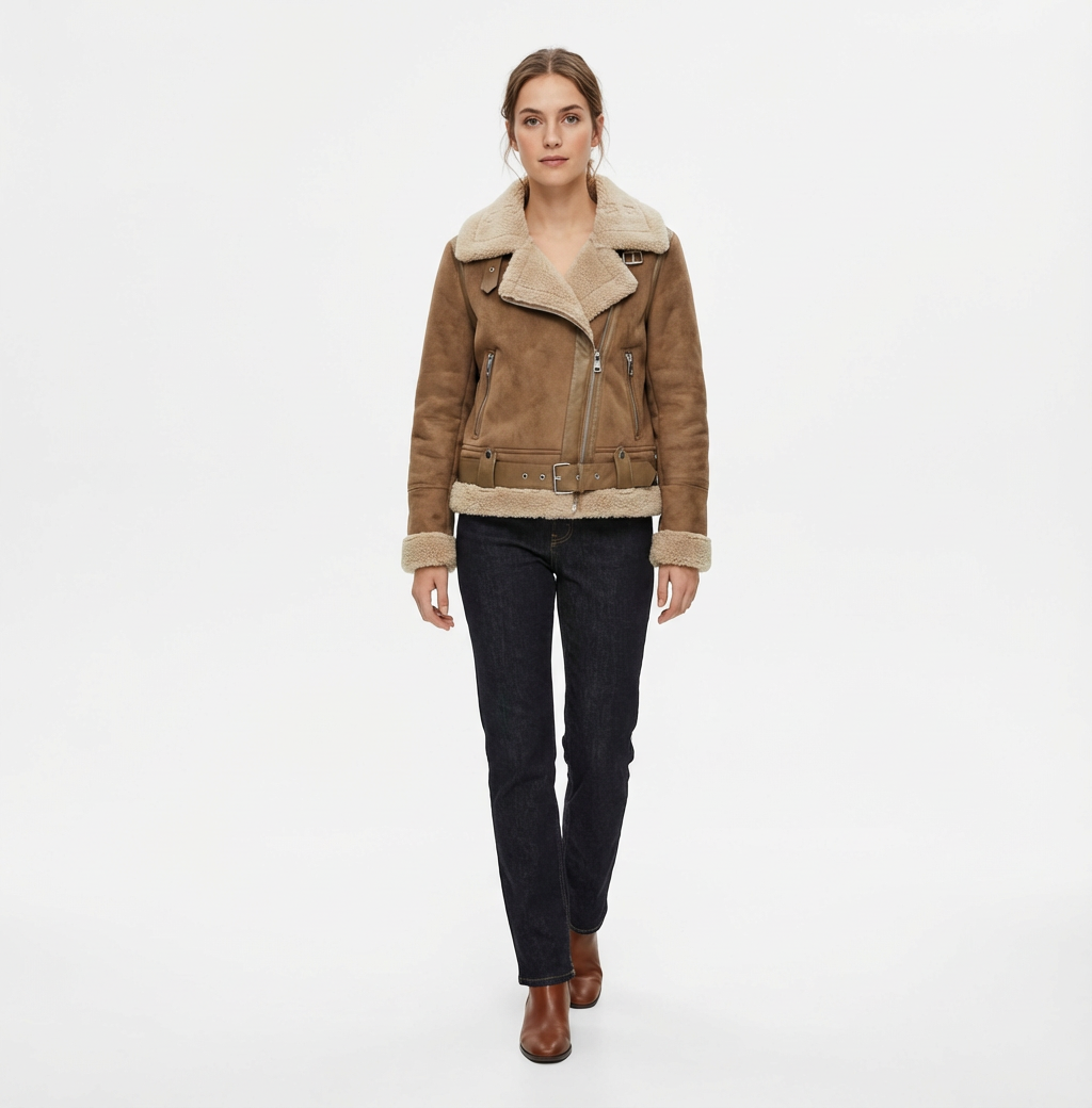 Caroline – Shearling Aviator Suede Jacket