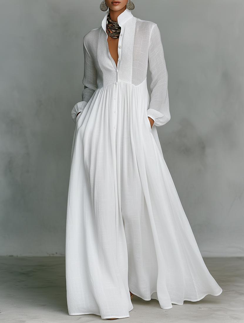 Elisse - Maxi Minimalist Cotton & Linen Dress