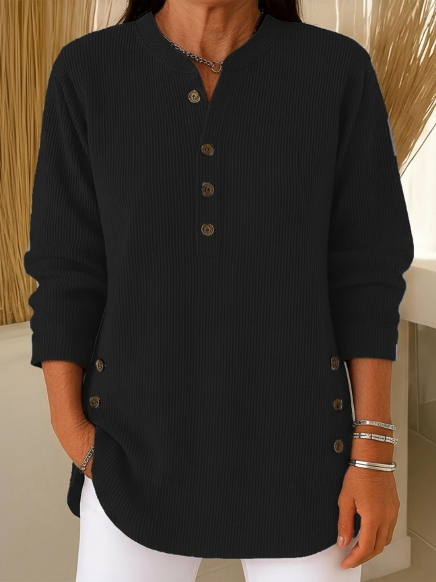 Evadne – Plain Long-Sleeved Knit Sweater