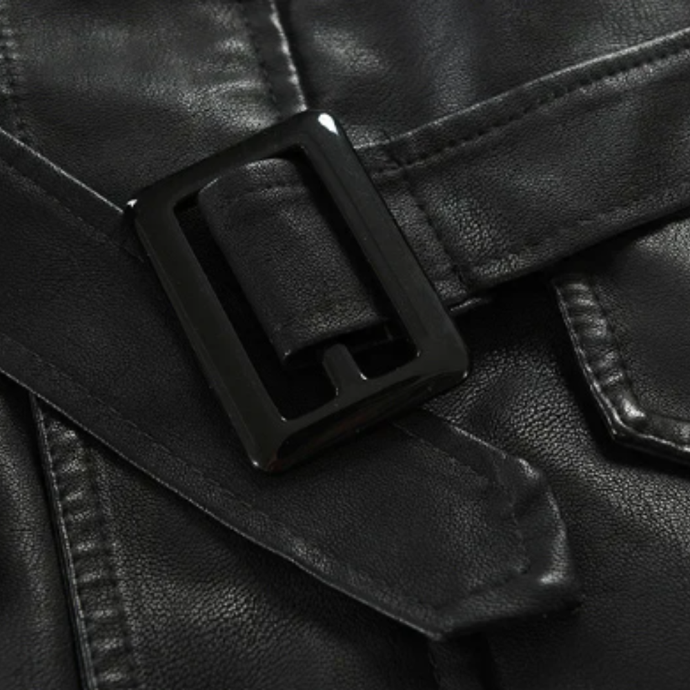 Nico - Elegant Long Leather Biker Jacket