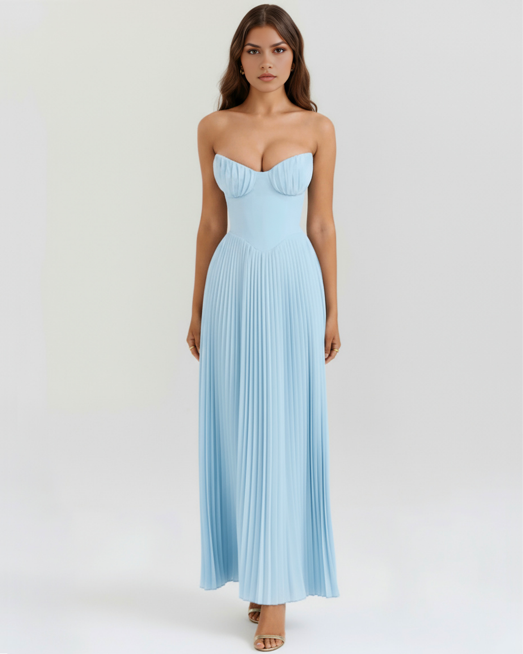 Nola – Ocean Blue Pleated Maxi Dress