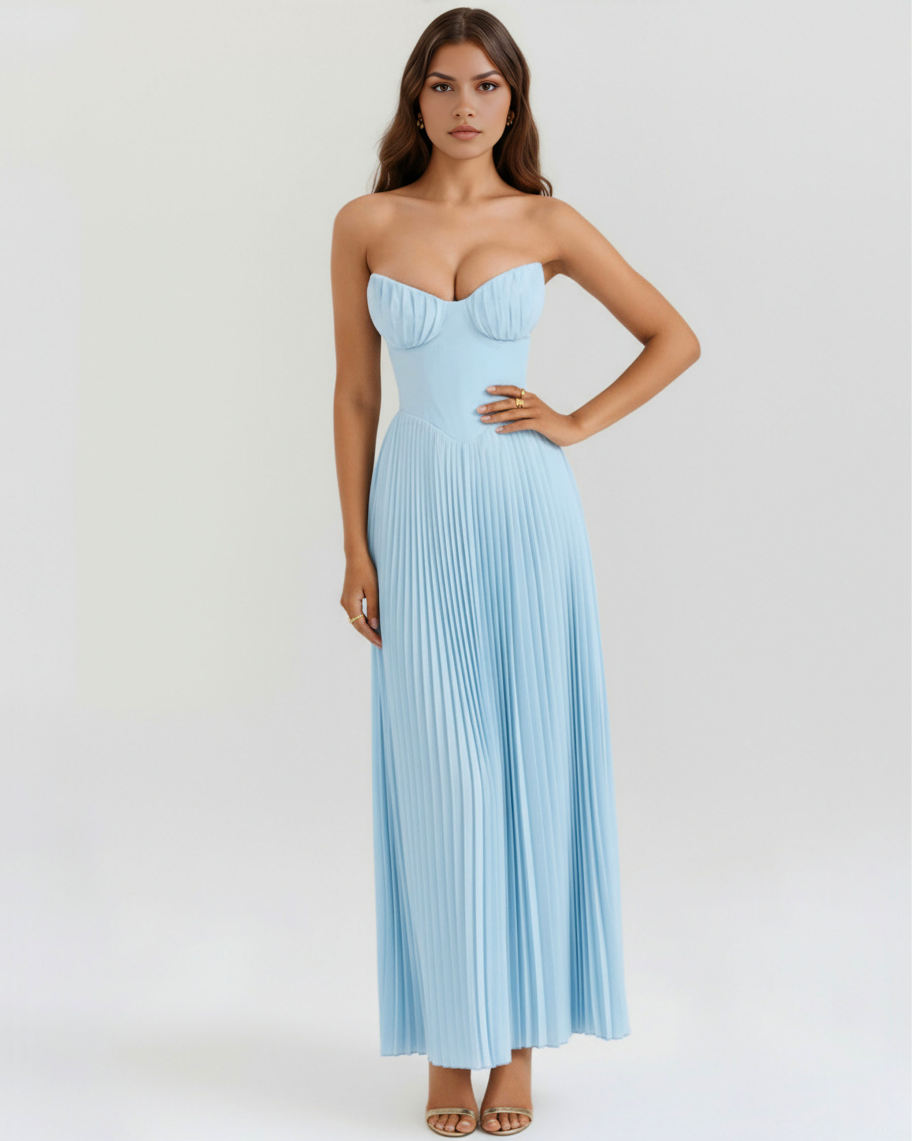 Nola – Ocean Blue Pleated Maxi Dress