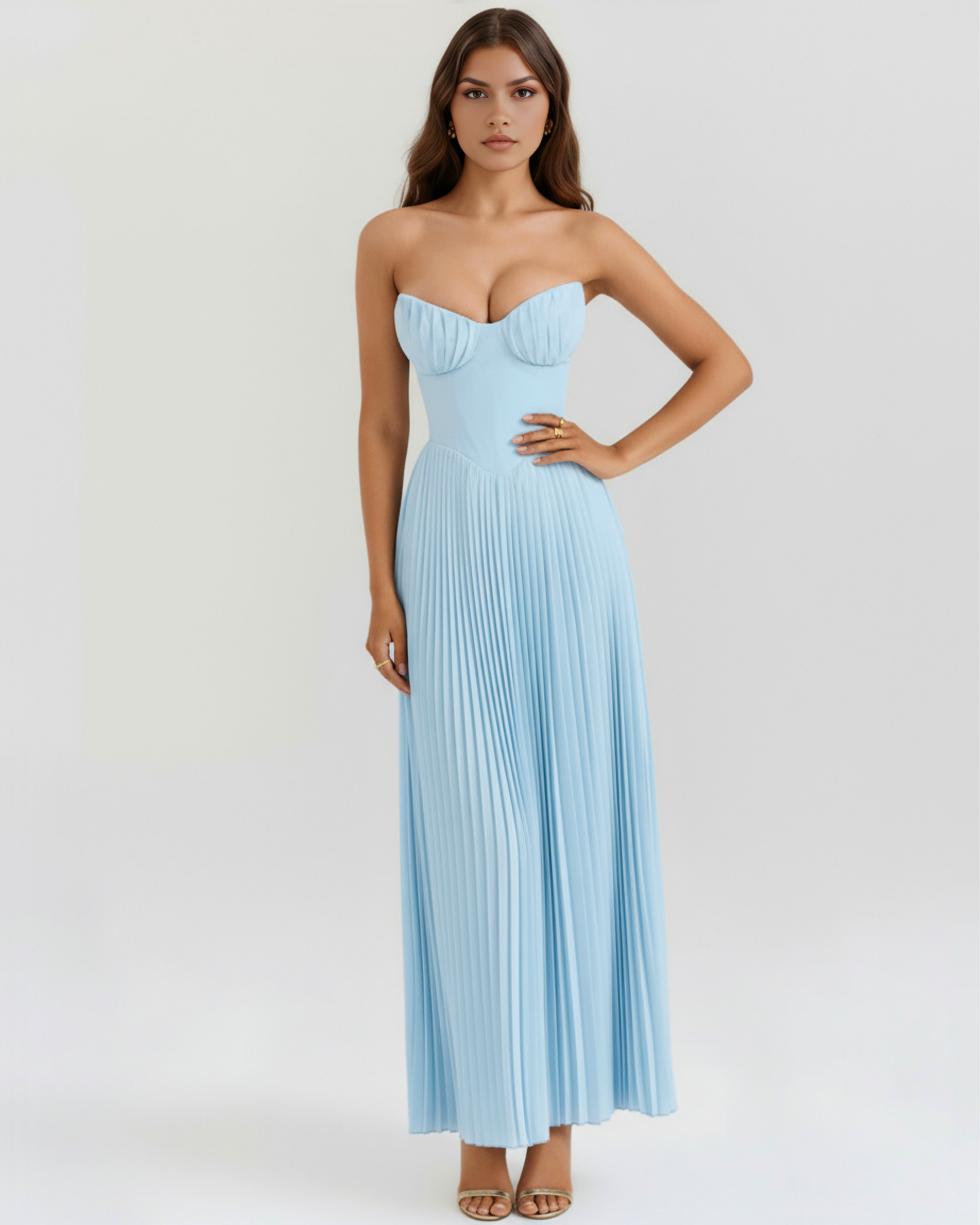 Nola – Ocean Blue Pleated Maxi Dress