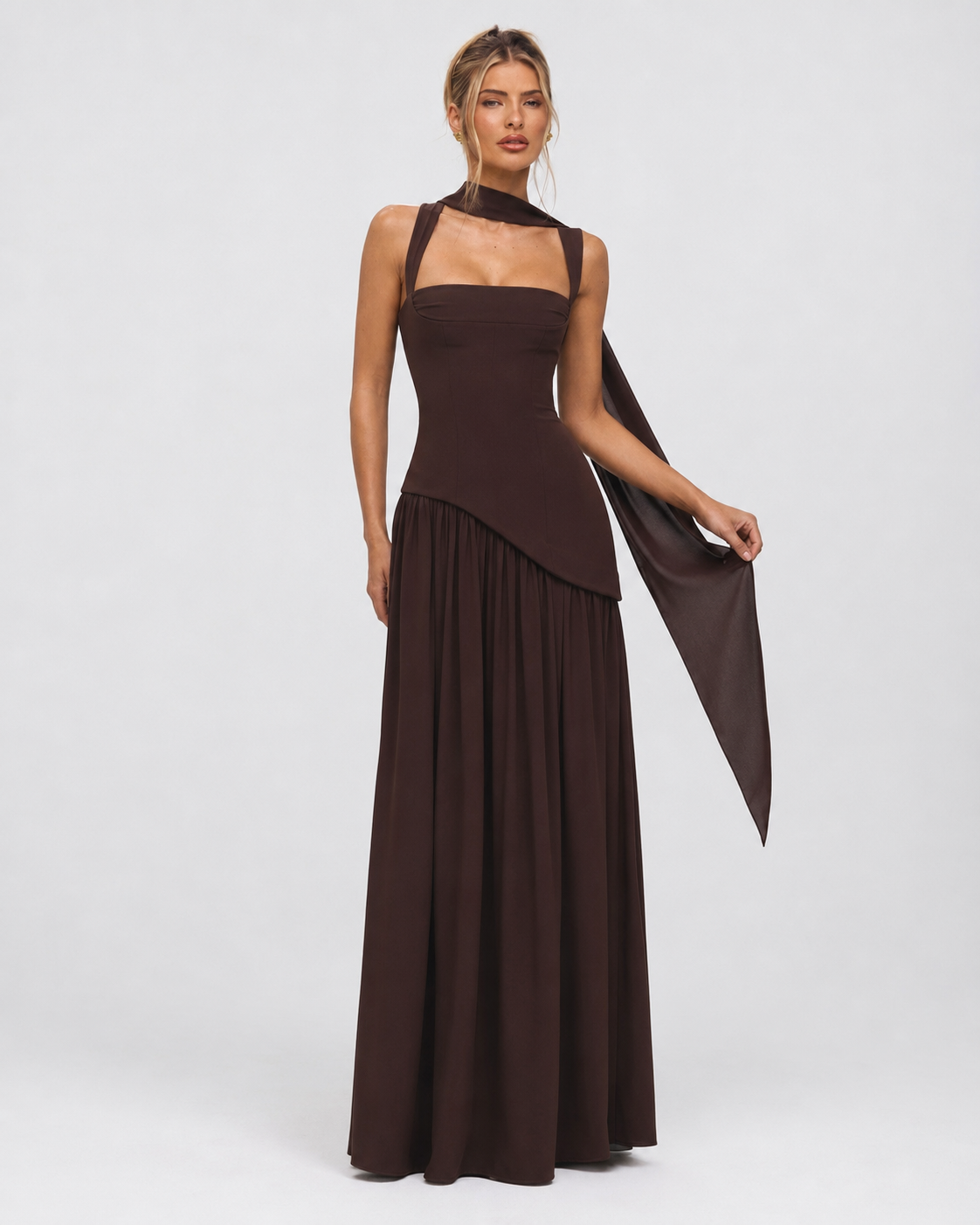 Kirsty – Corset Maxi Dress with Scarf