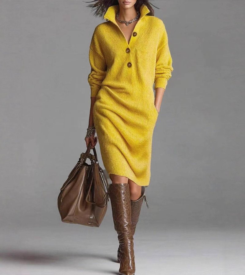 Verity – Soft Knit Midi Dress with Buttons