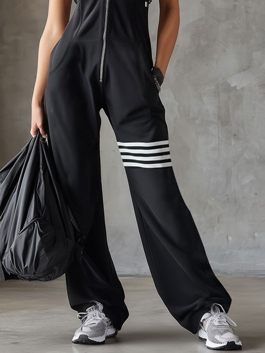 Danielle - Retro Sports Jumpsuit with Hood and Stripes
