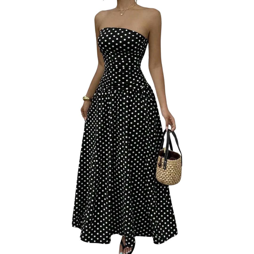 Maelle – Polka Dot Strapless Maxi Dress