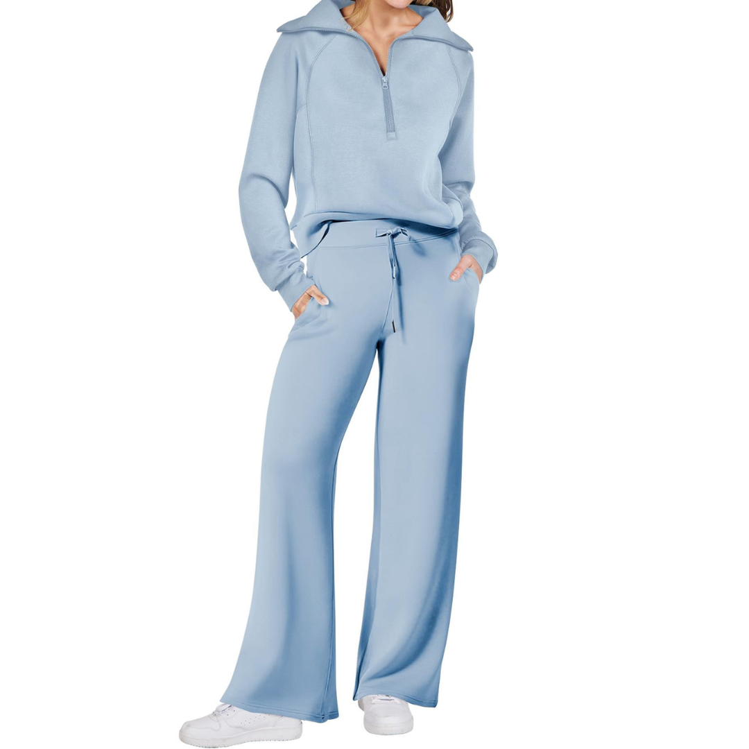 Reverie - Cozy Zip-Up Wide Leg Sweatsuit Set