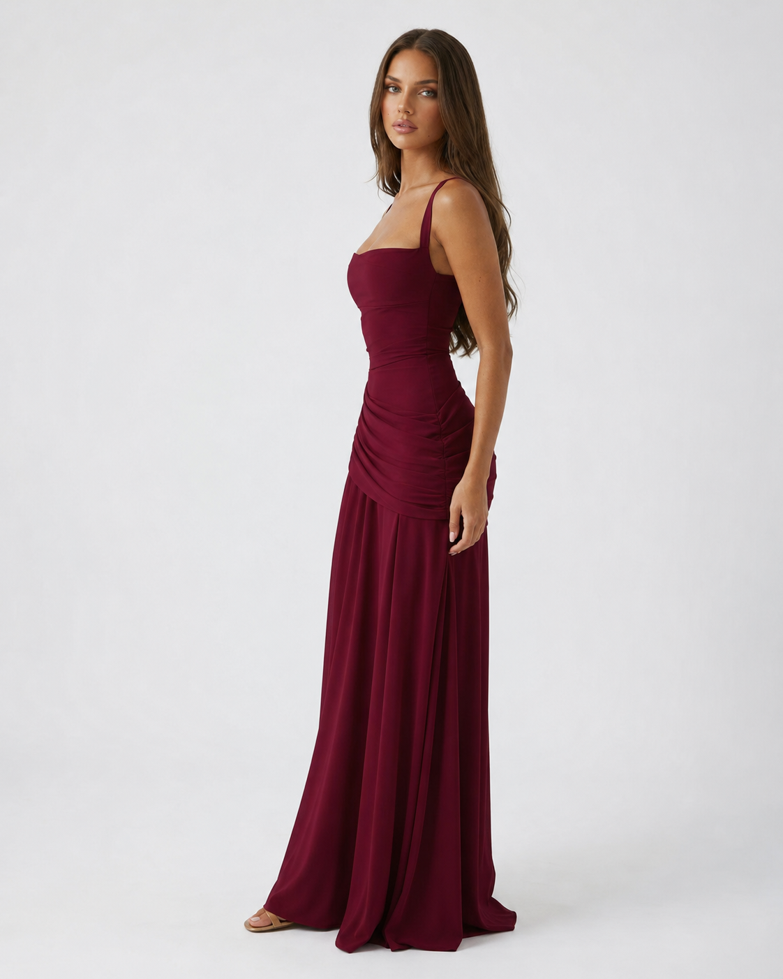 Kira – Ruched Square Neck Maxi Dress