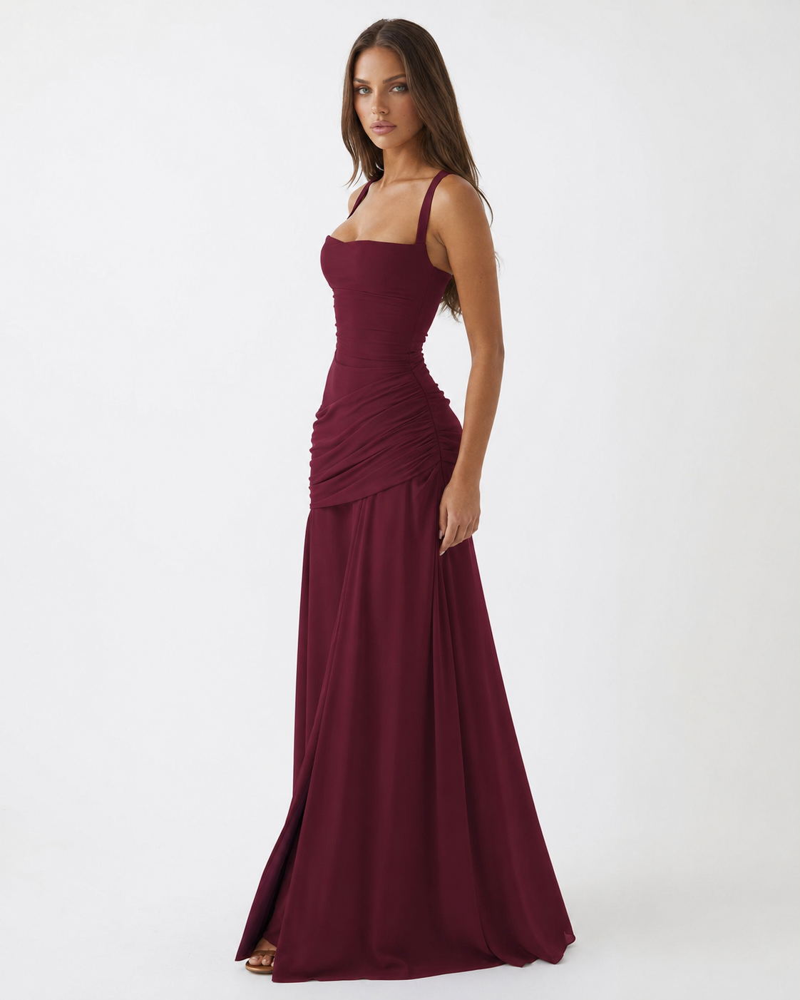 Kira – Ruched Square Neck Maxi Dress