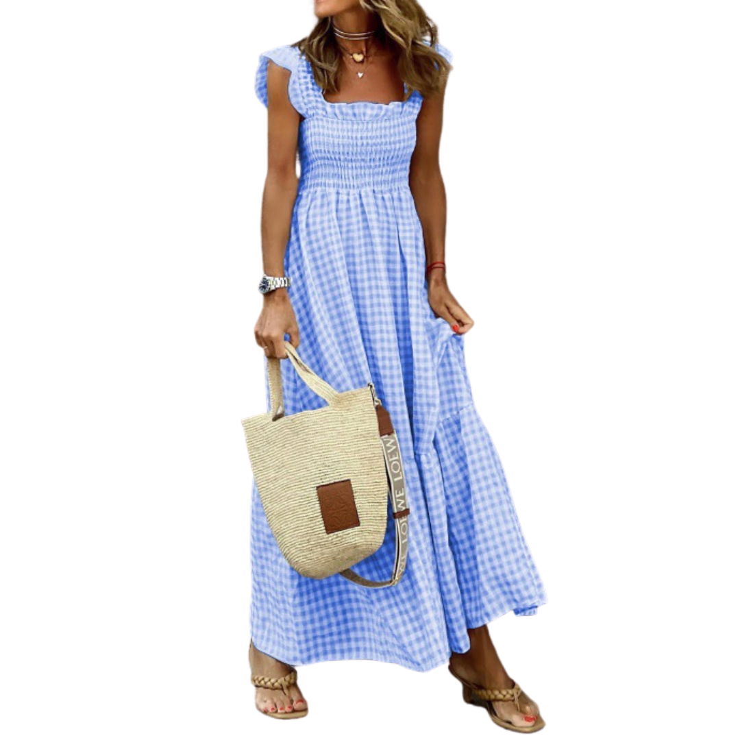 Jovienne – Retro Plaid Flounce Maxi Dress