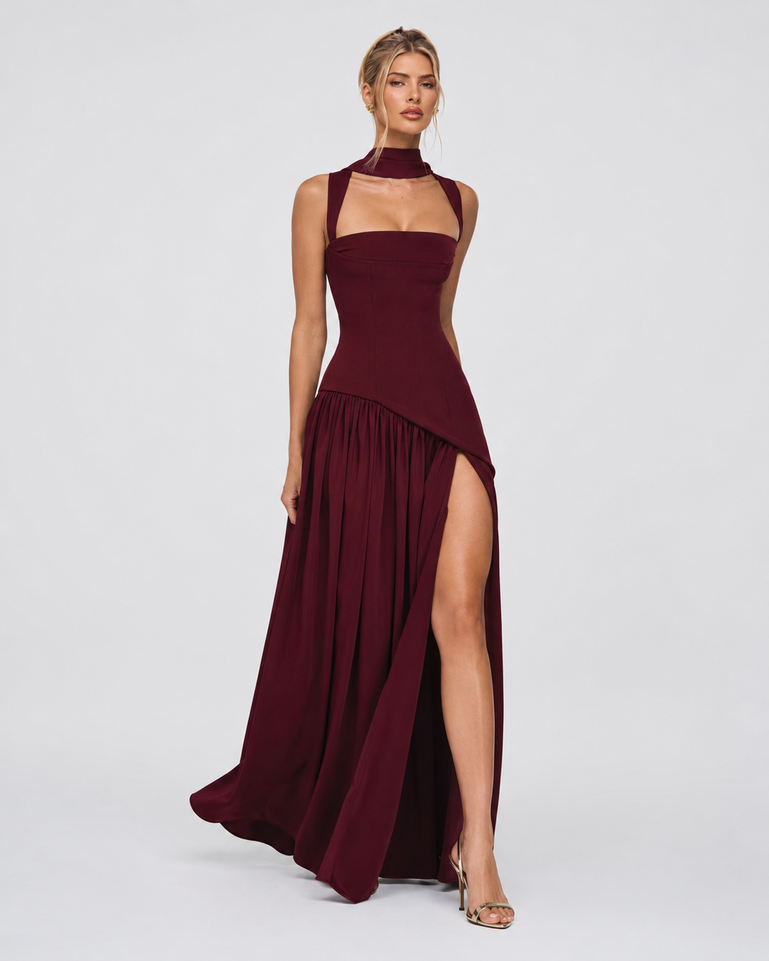 Kirsty – Corset Maxi Dress with Scarf