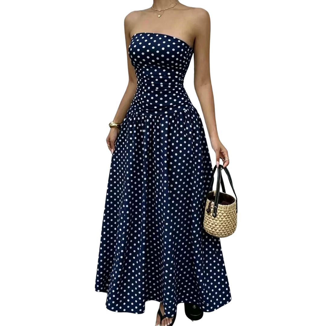 Maelle – Polka Dot Strapless Maxi Dress