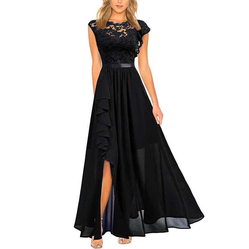 Asha - Lace Maxi Dress with Ruffle Slit