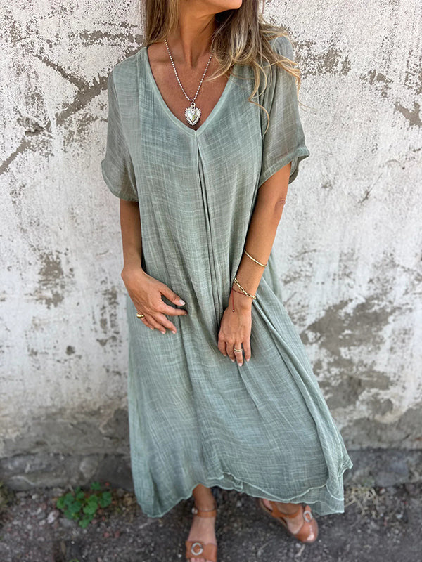 Naia™ – V-Neck Dress in Cotton & Linen