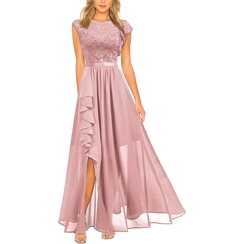 Asha - Lace Maxi Dress with Ruffle Slit