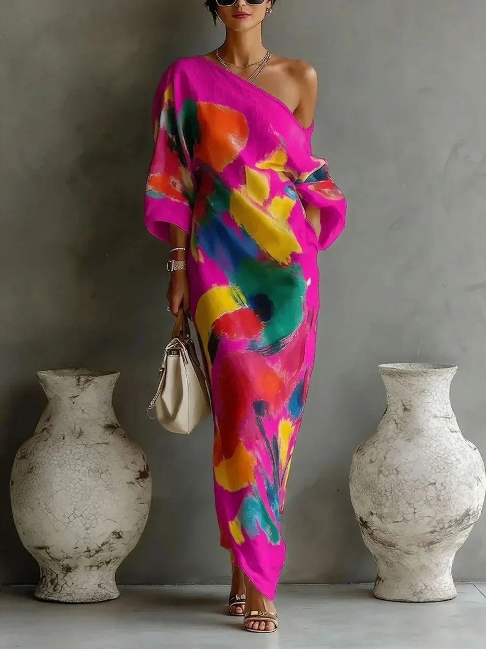 Demi - Abstract One-Shoulder Maxi Dress