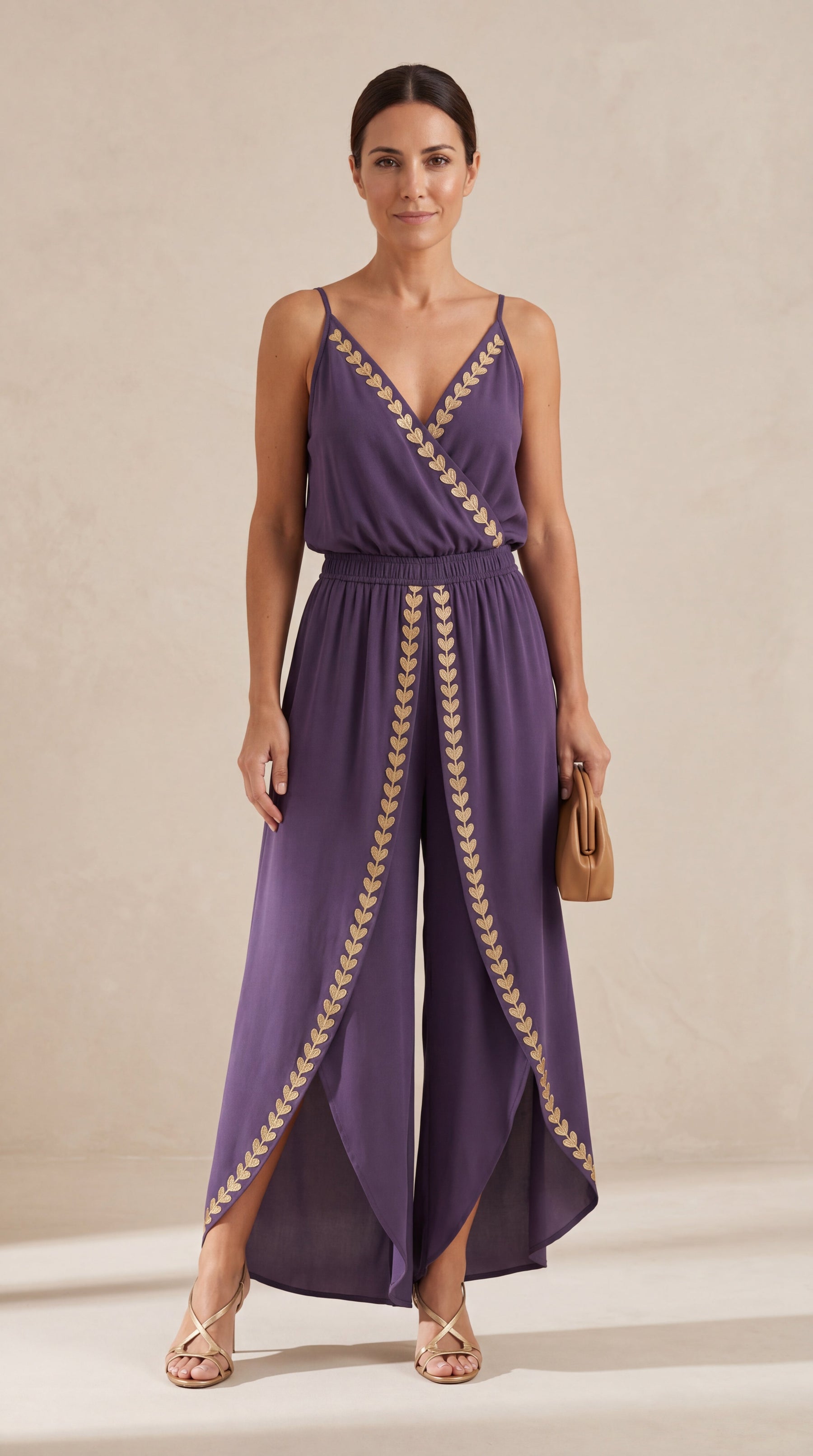 Lavinia – Open Back Elegant Jumpsuit with Gold Details