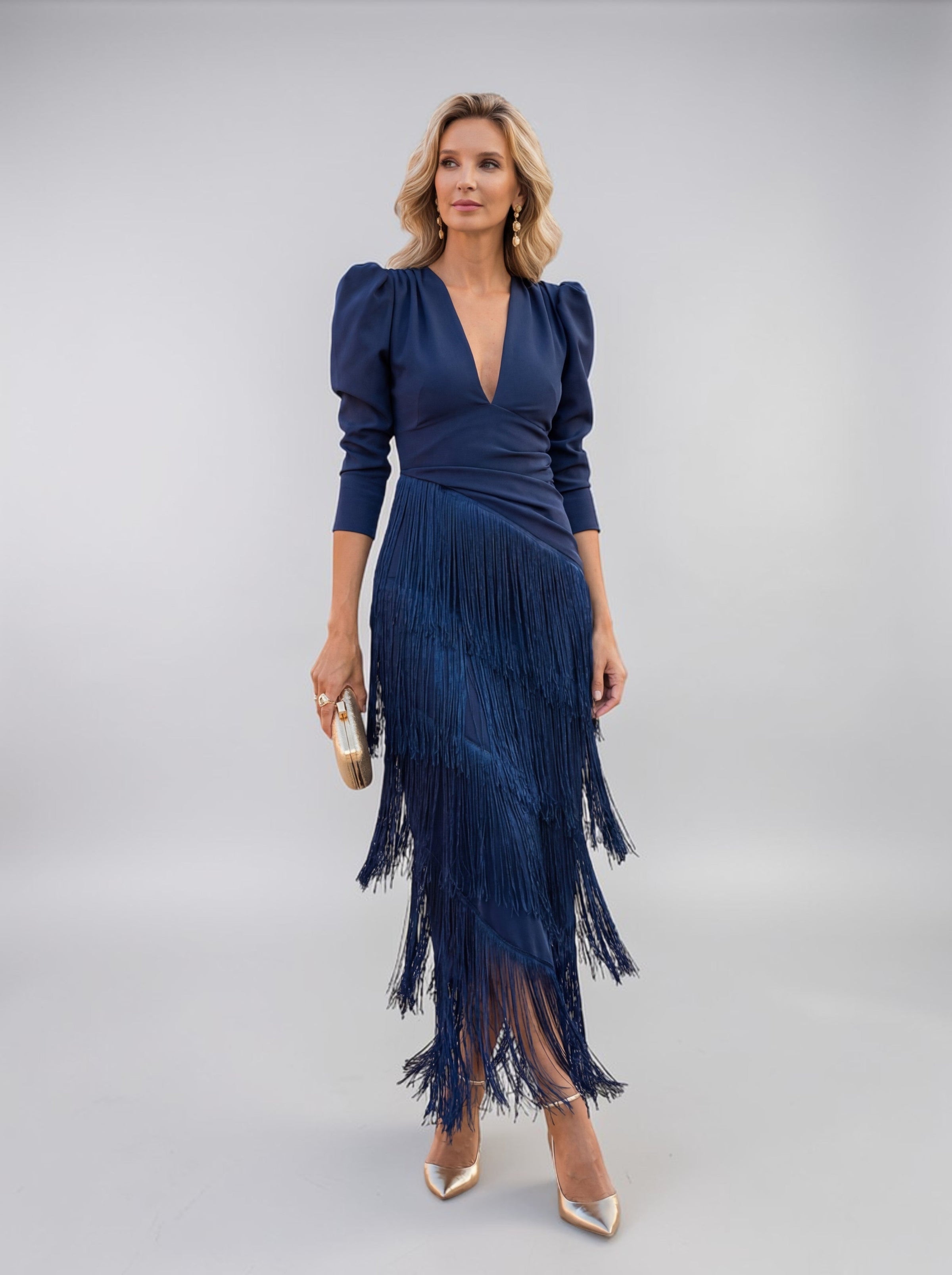 Perry – Elegant Fringe Detail Evening Dress