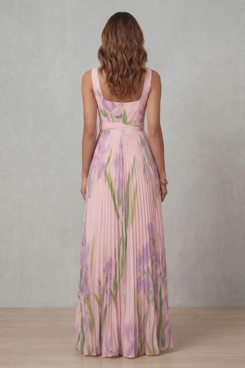 Vivien - Watercolour Floral Pleated Maxi Dress