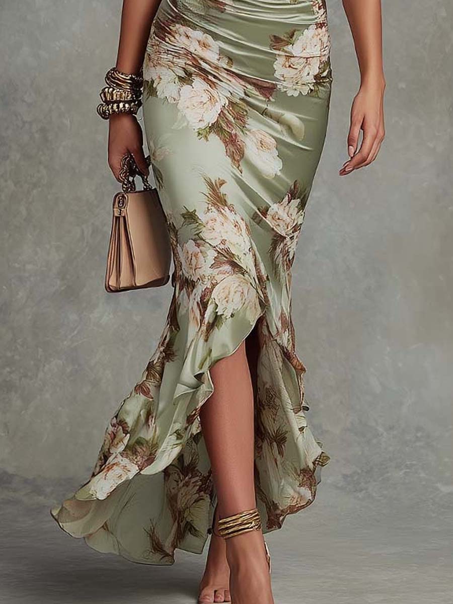 Gracie - Flowy Floral Satin Midi Dress