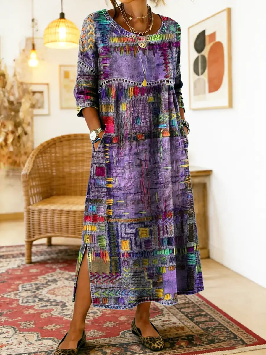 Thessaly - Ethnic Patchwork Denim Dress
