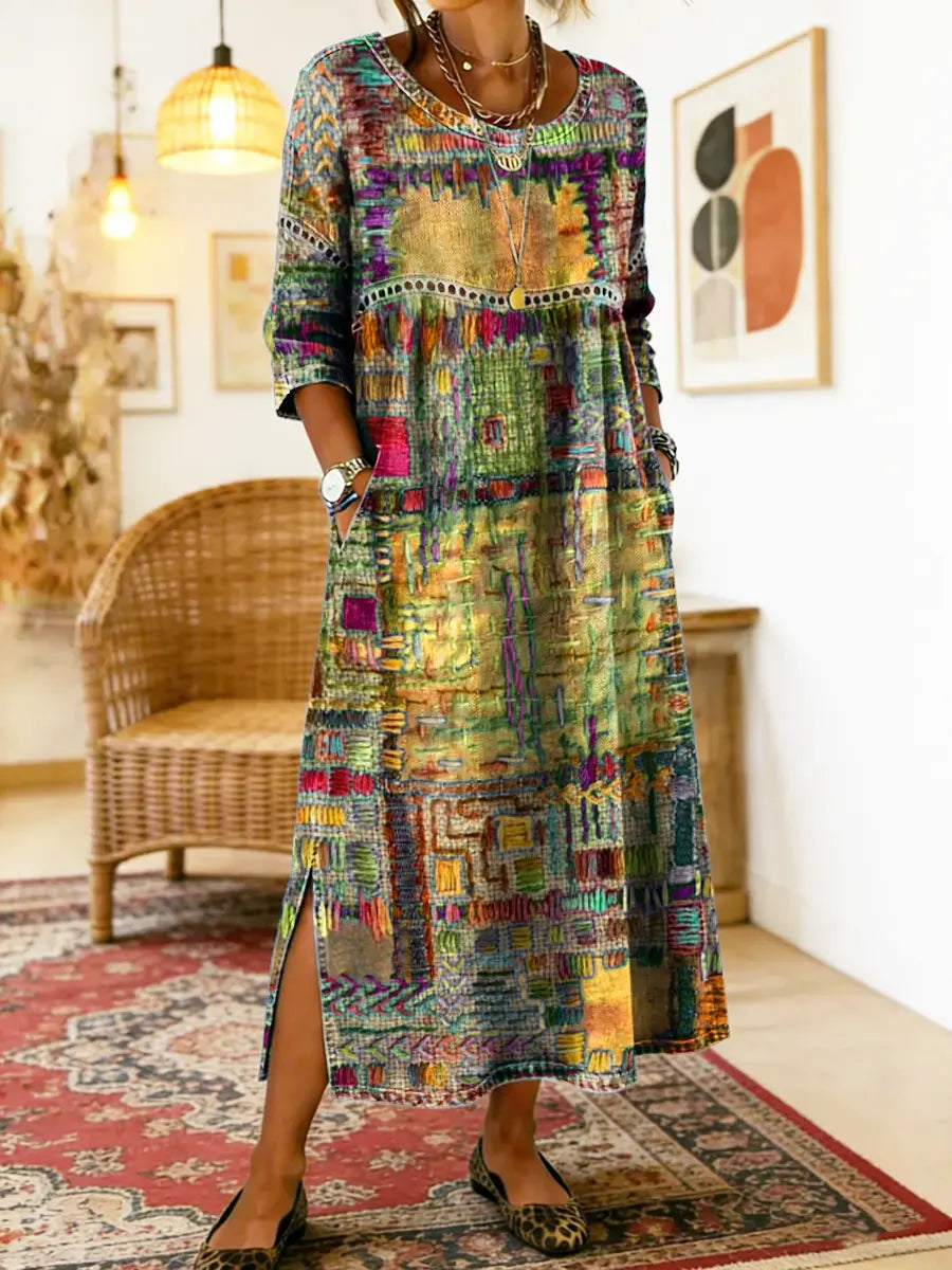 Thessaly - Ethnic Patchwork Denim Dress