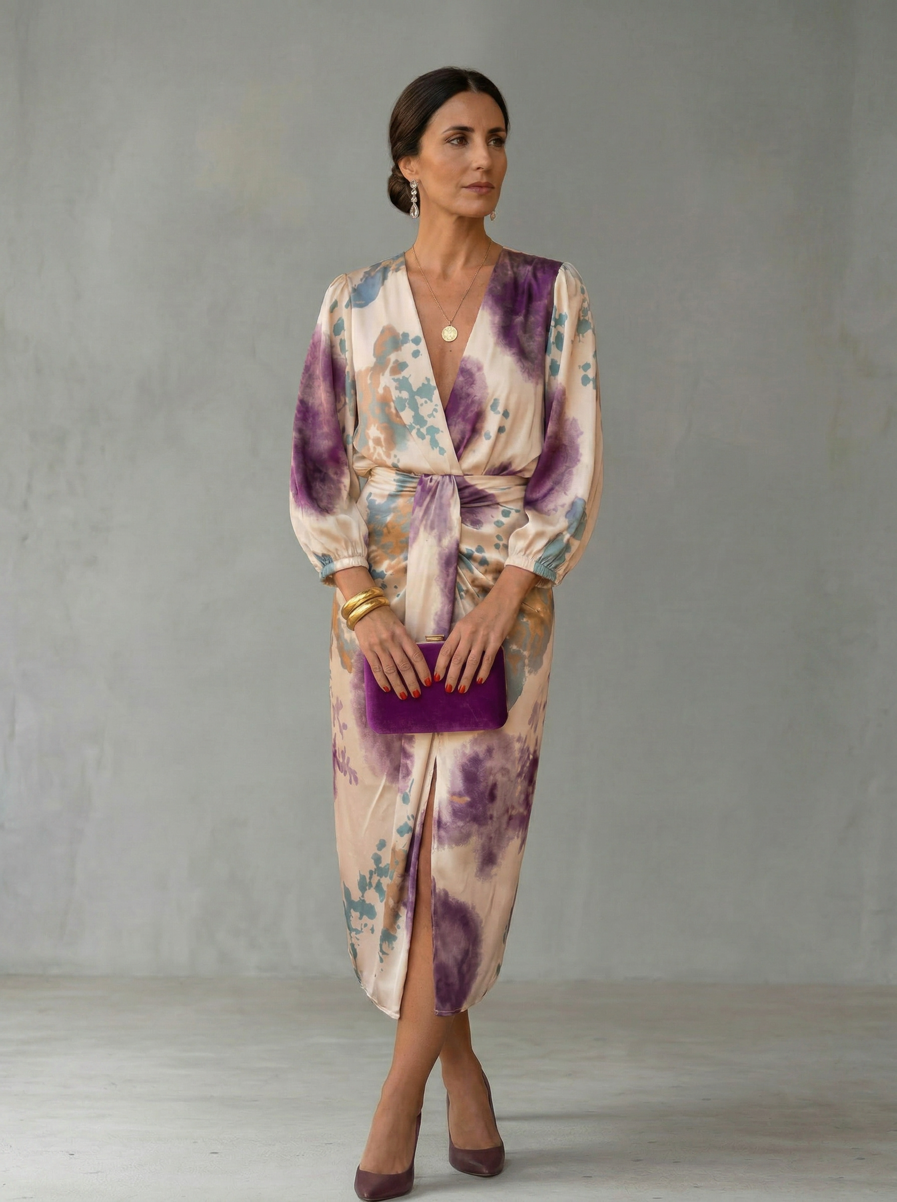 Raine – Elegant V-Neck Wrap Dress with Adjustable Waist Tie