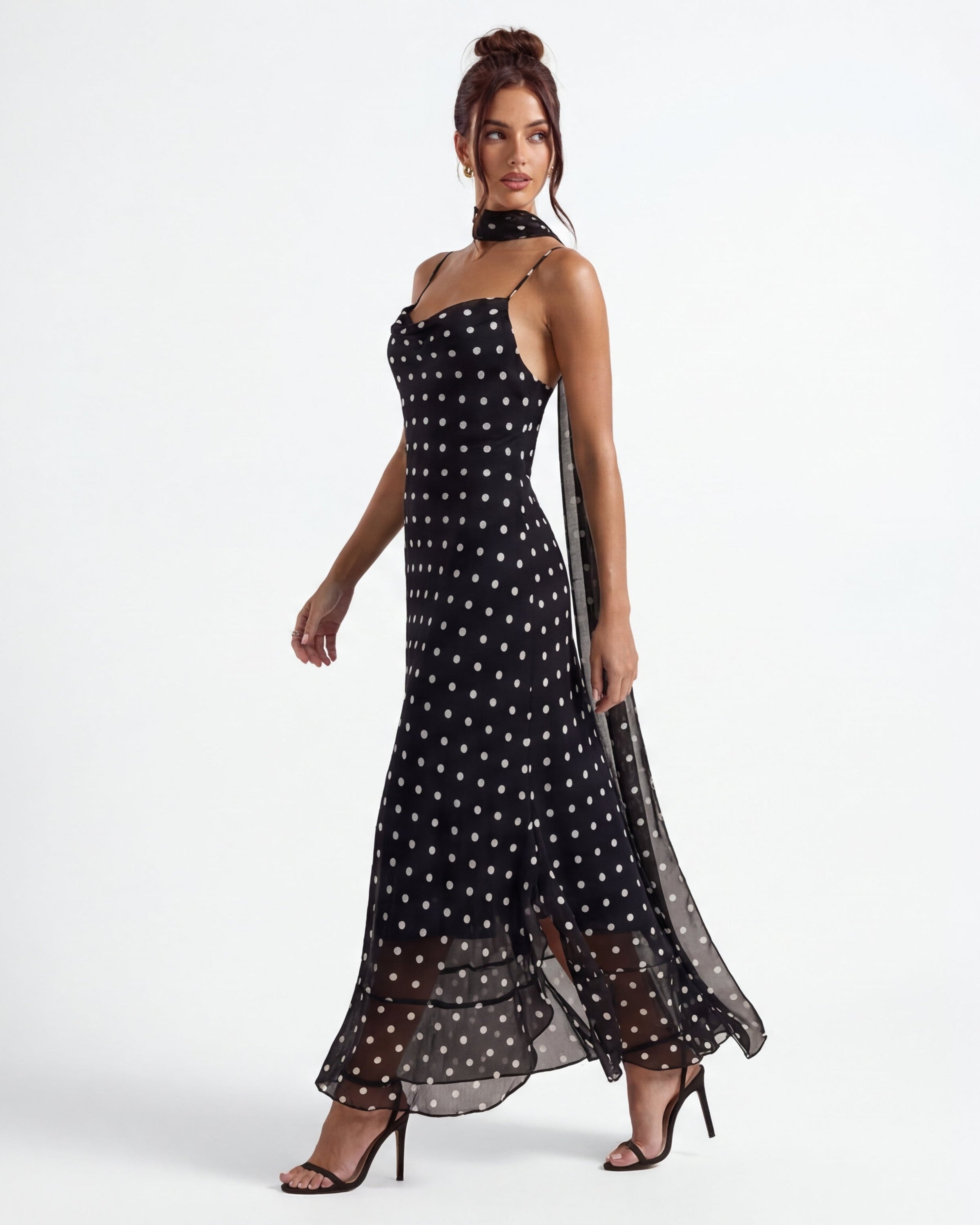 Linnea - Polka Maxi Dress with Scarf Detail