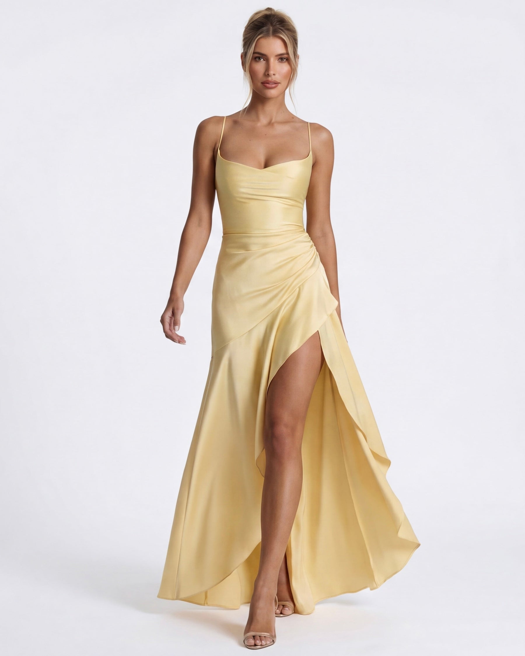 Isabeau - Elegant Draped Satin Muse Gown