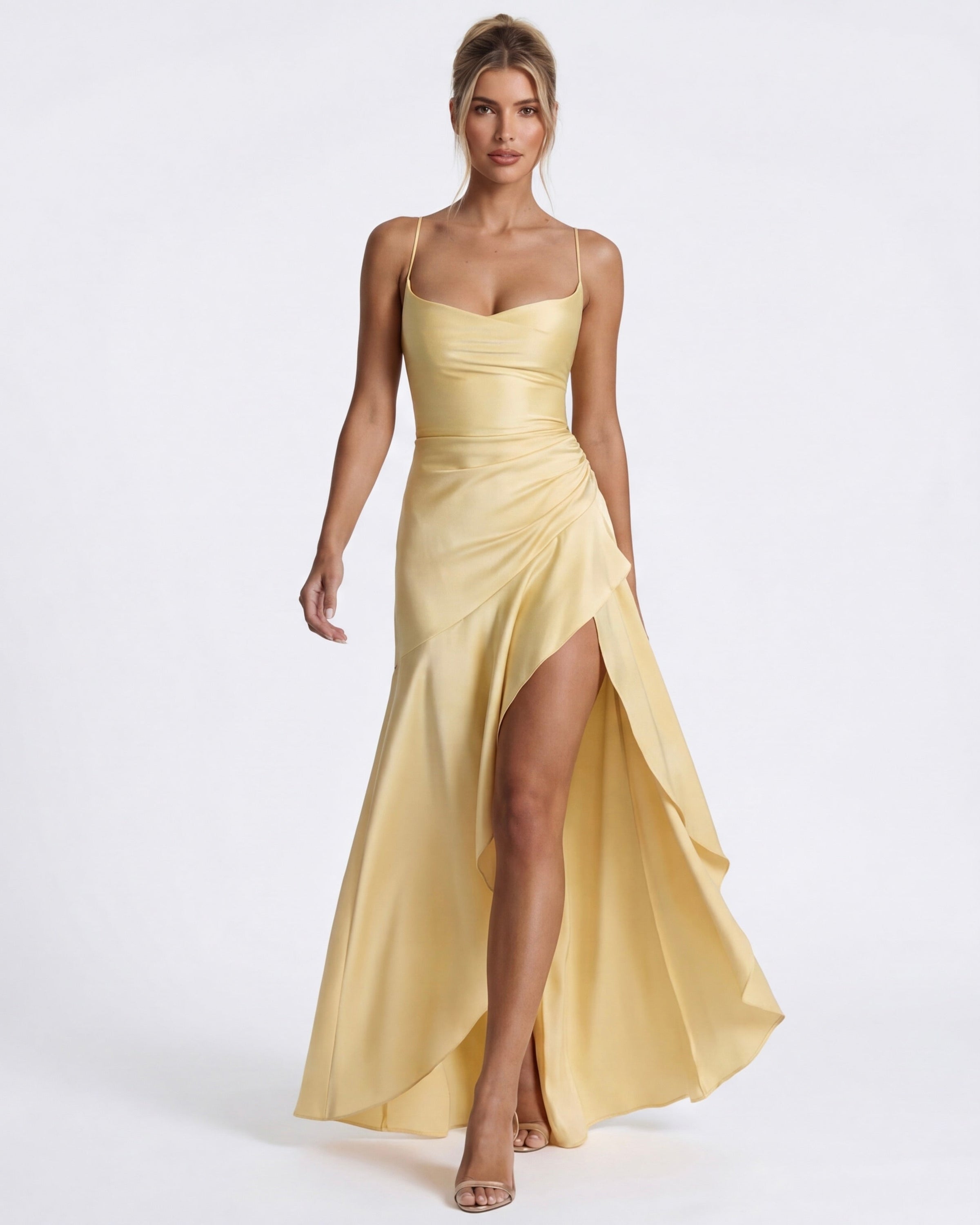 Isabeau - Elegant Draped Satin Muse Gown