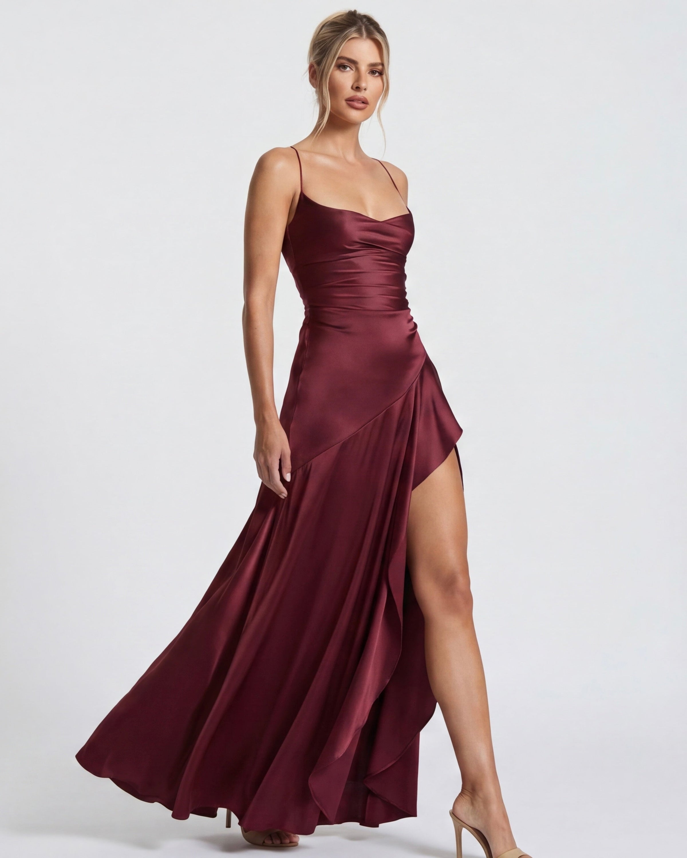 Isabeau - Elegant Draped Satin Muse Gown