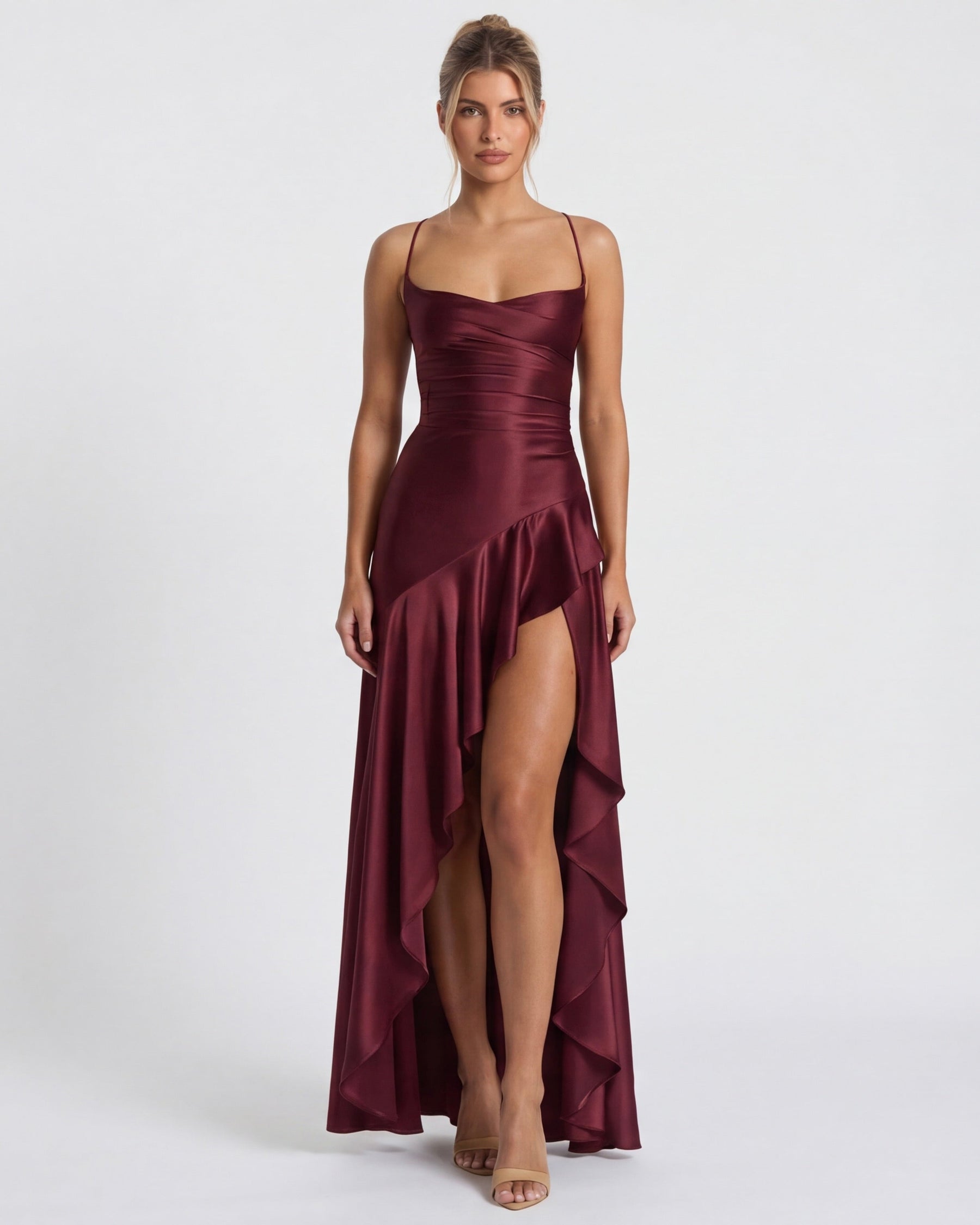 Isabeau - Elegant Draped Satin Muse Gown