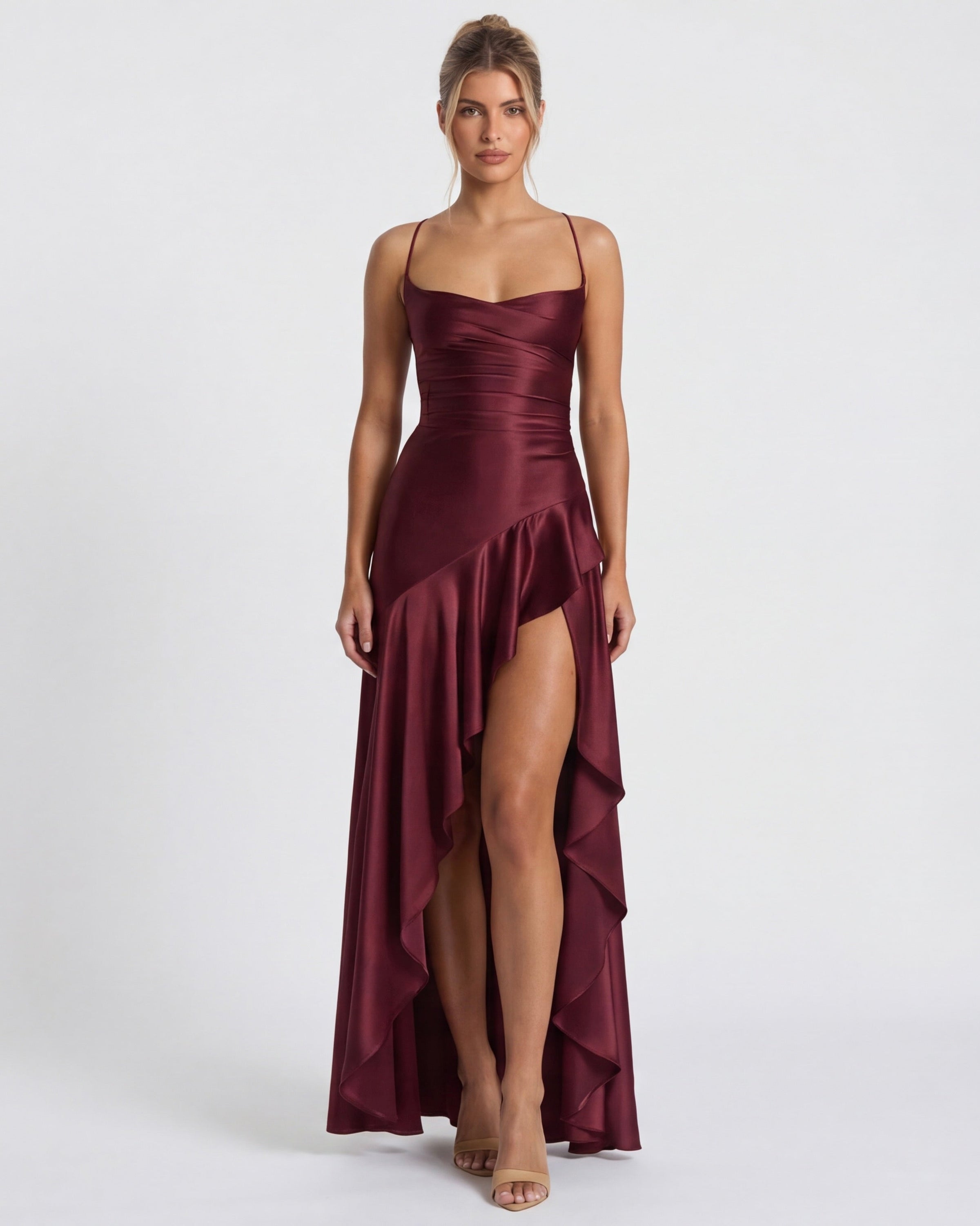 Isabeau - Elegant Draped Satin Muse Gown
