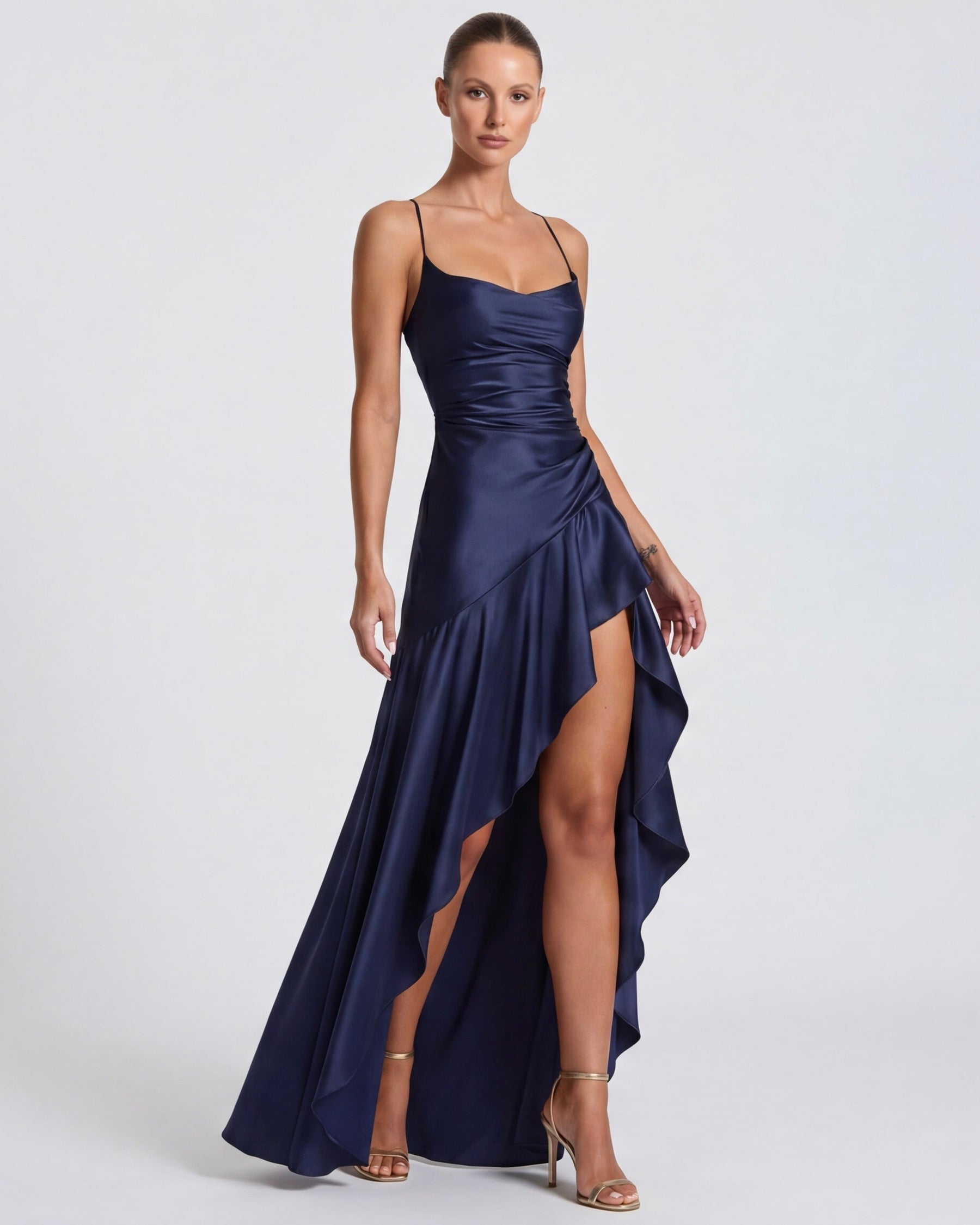 Isabeau - Elegant Draped Satin Muse Gown