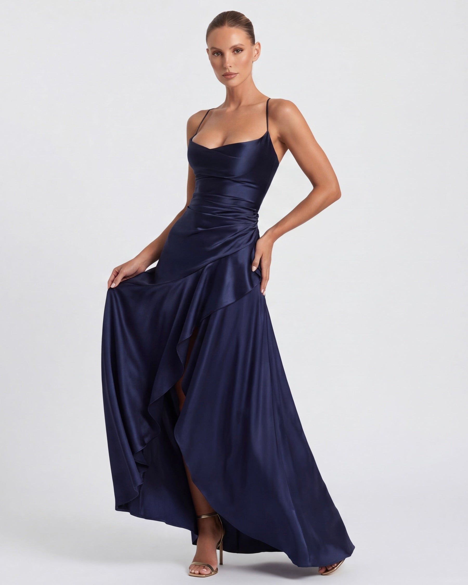 Isabeau - Elegant Draped Satin Muse Gown