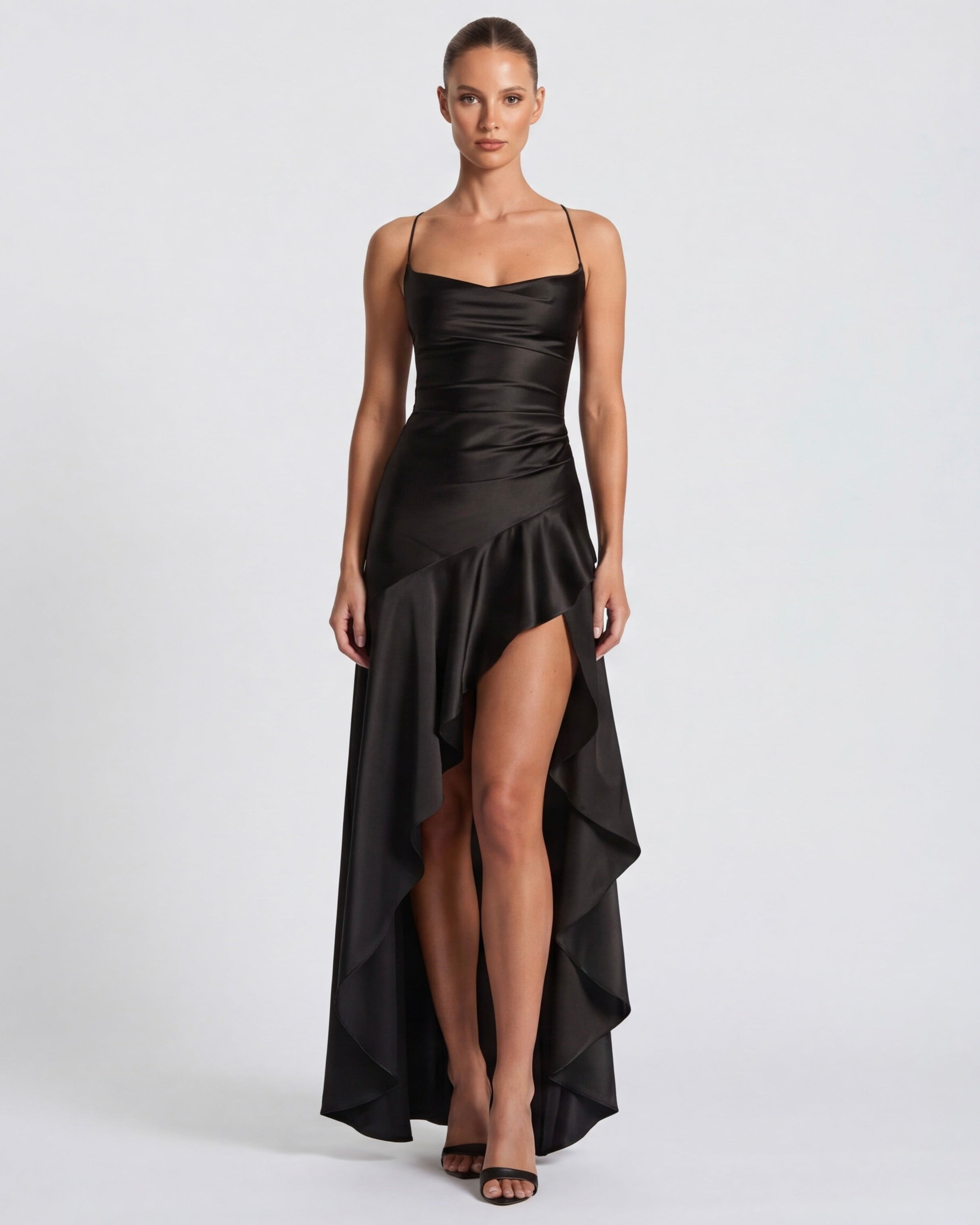 Isabeau - Elegant Draped Satin Muse Gown