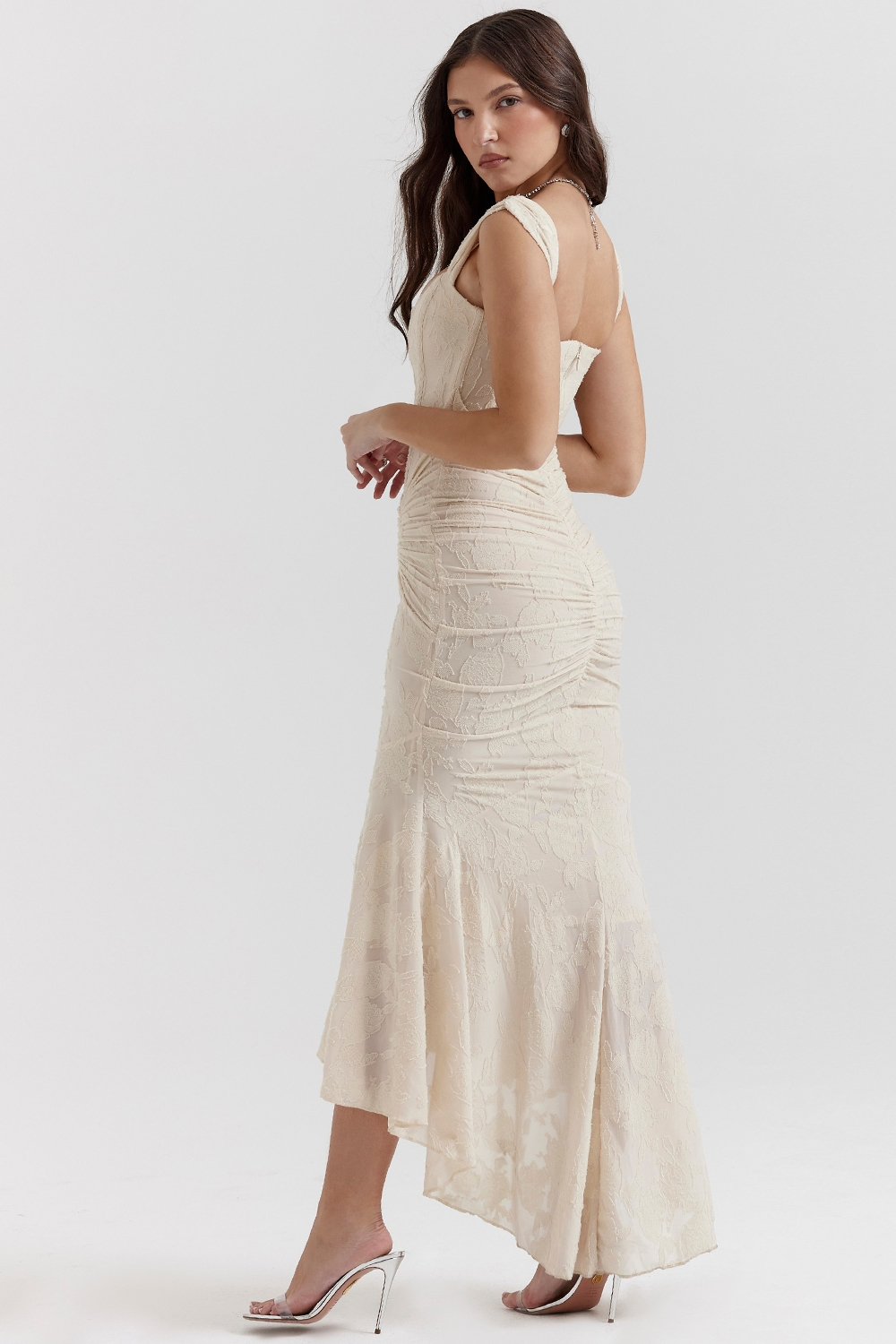 Magdalene - Lace Maxi Dress with Draped Waist