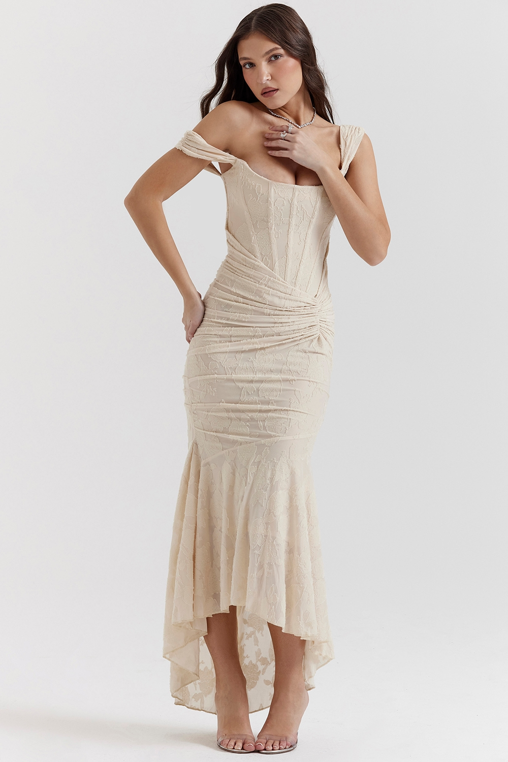 Magdalene - Lace Maxi Dress with Draped Waist