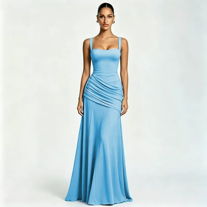 Kira – Ruched Square Neck Maxi Dress