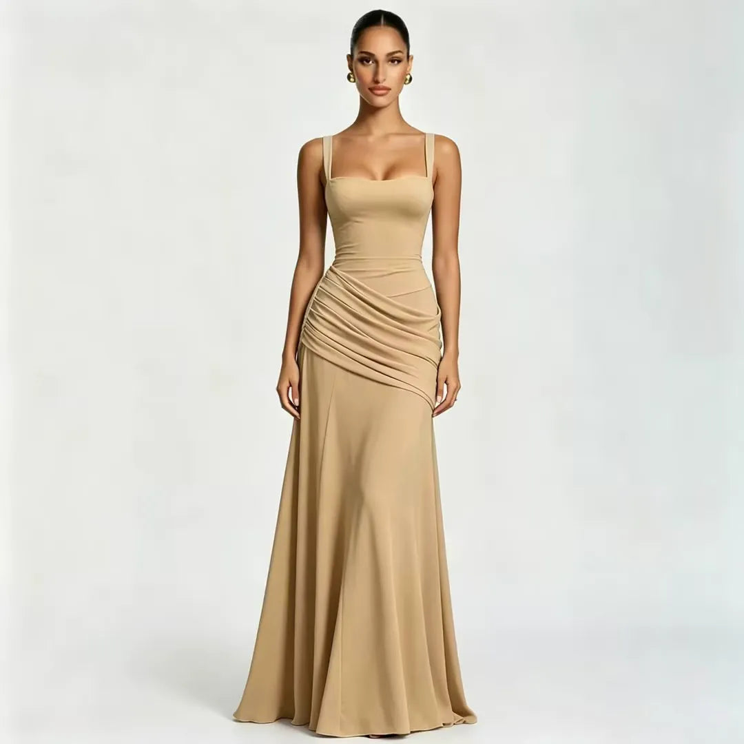 Kira – Ruched Square Neck Maxi Dress