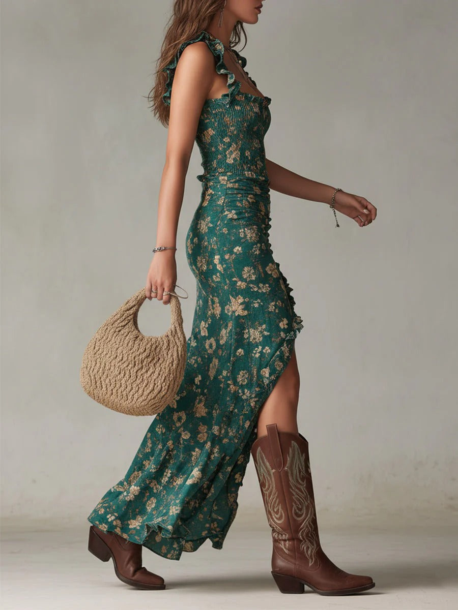 Mikaela - Boho Flowing Side-Slit Maxi Dress