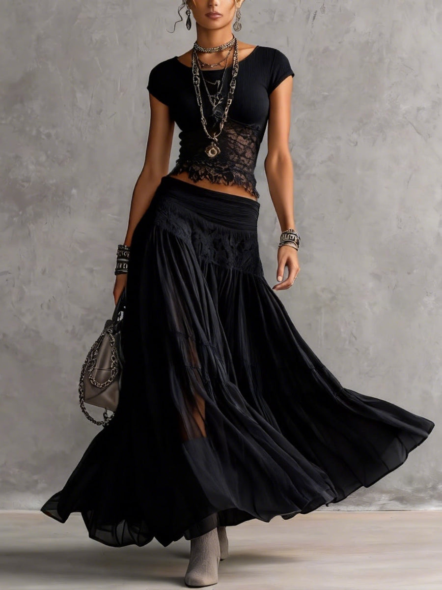 Liliana – Lace Top and Pleated Maxi Skirt Set