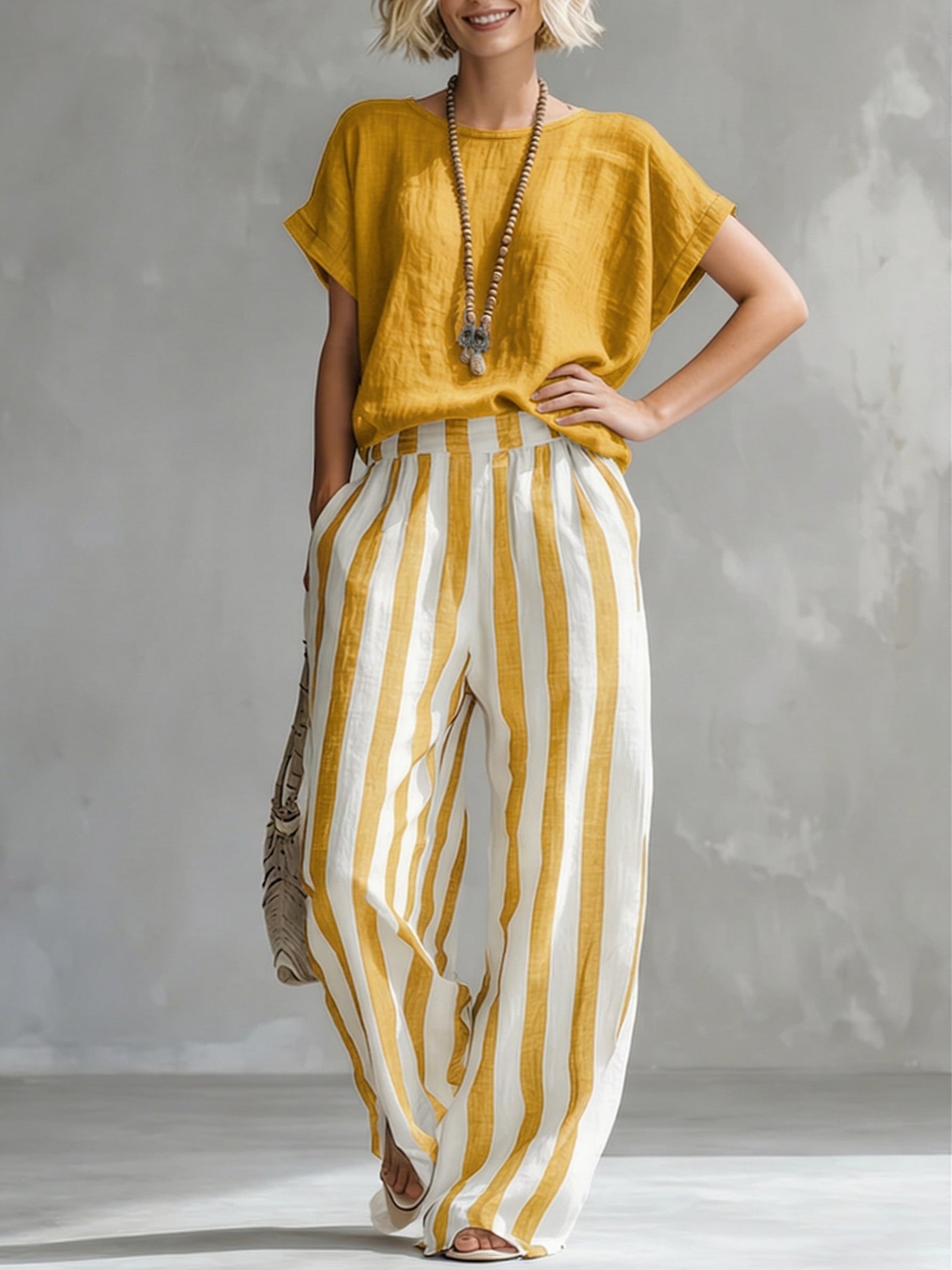 Kizzy - Striped Cotton-Linen Set