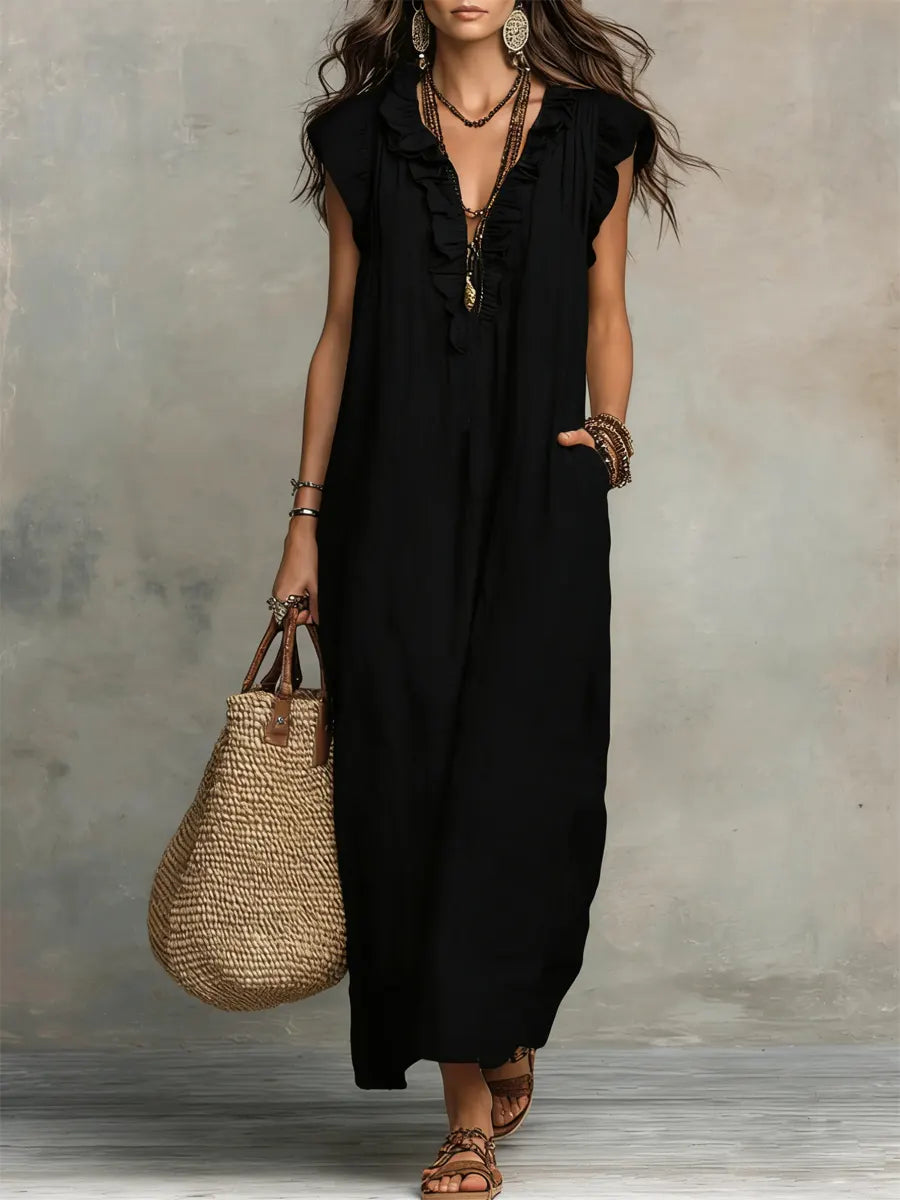 Corin - Flowy Linen Boho Maxi Dress