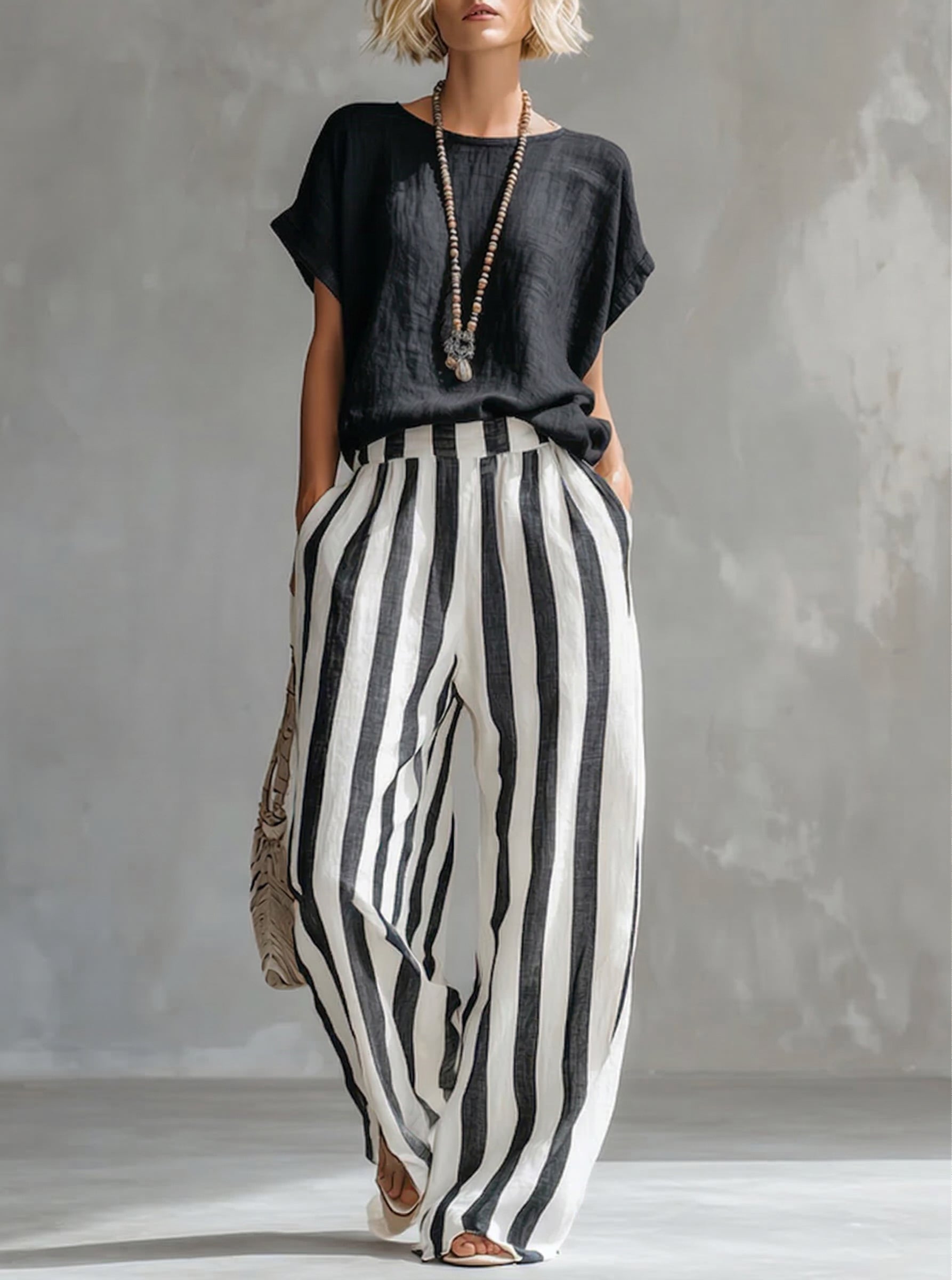 Kizzy - Striped Cotton-Linen Set