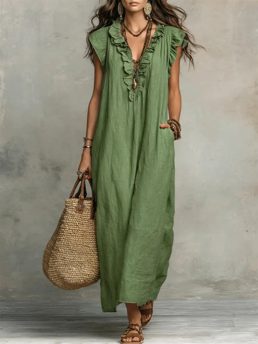 Corin - Flowy Linen Boho Maxi Dress