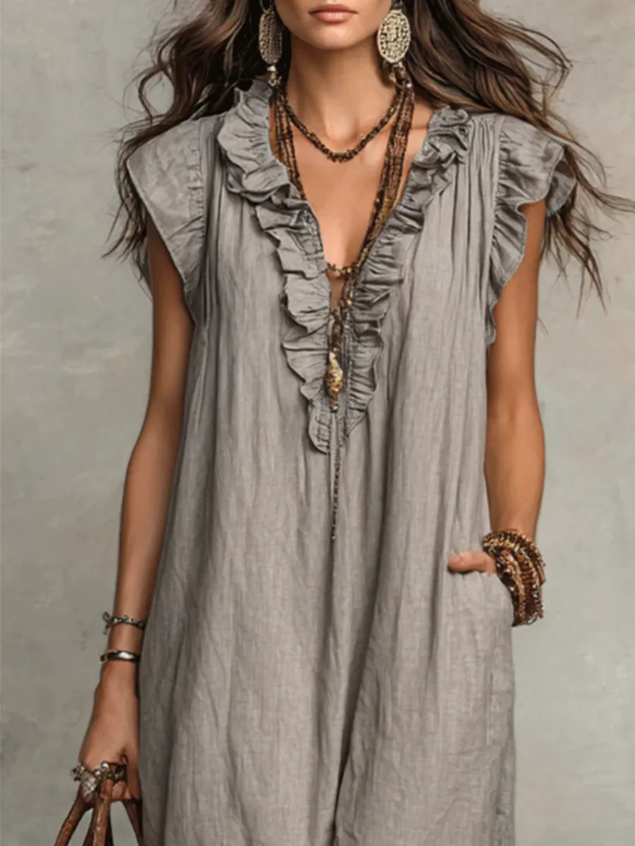 Corin - Flowy Linen Boho Maxi Dress